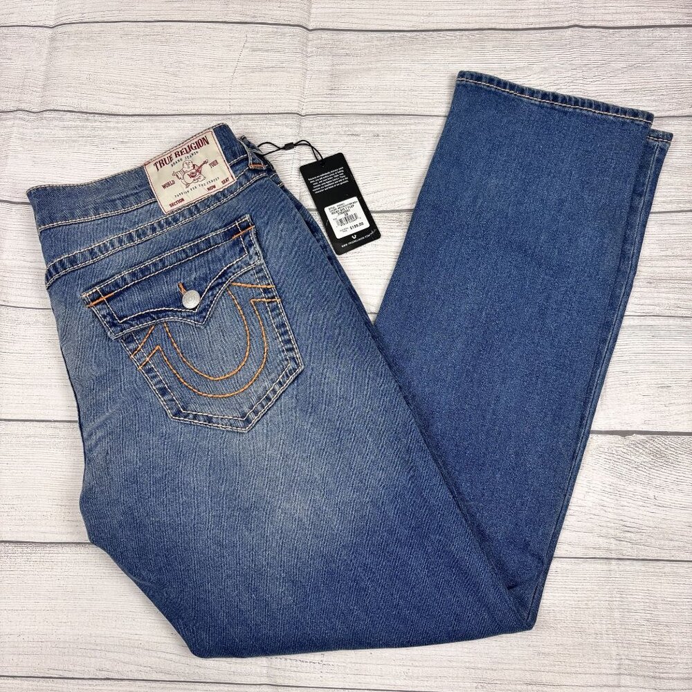 True Religion Ricky Relaxed Straight Mens Blue Jeans Size 38x34
